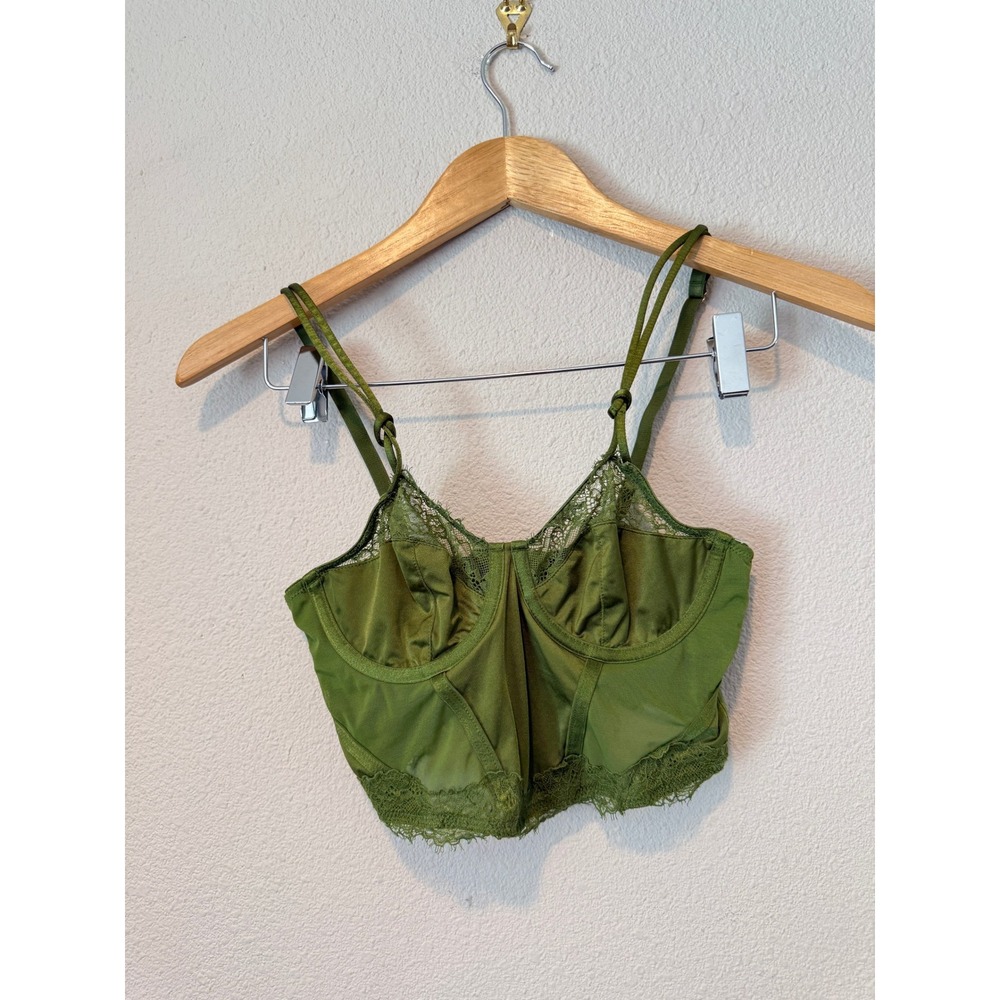 Auden Olive Green Lace Mesh Bustier Corset Top XS Underwire Adjustable Straps